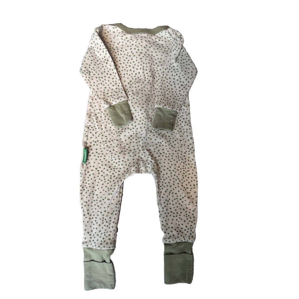 Parade Baby Organic Cotton Sleeper Bodysuit Ivory & Green Polka Dot Sz 6-9 Mos